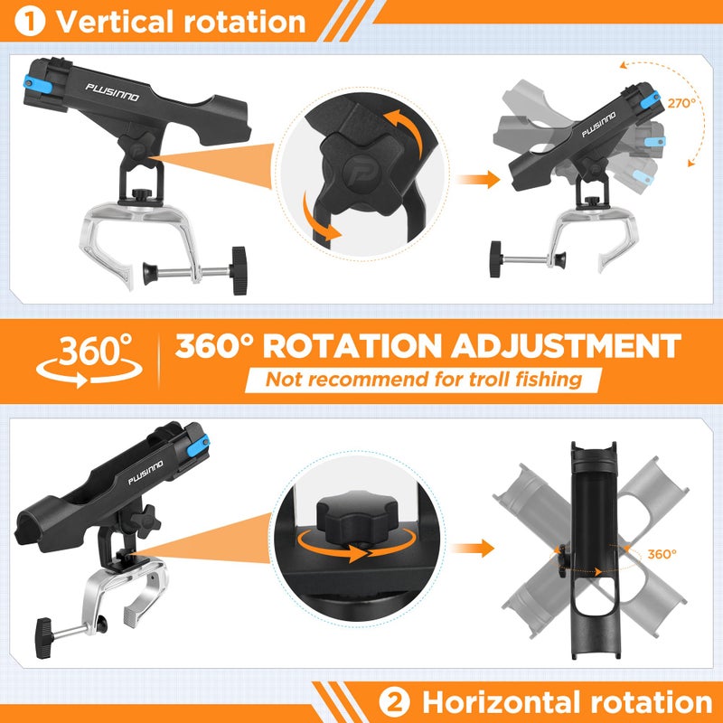 PLUSINNO Fishing Boat Rods Holder with Large Clamp Opening 360 Degree Adjustable Fishing Rod Racks Folding Holder - Image 5